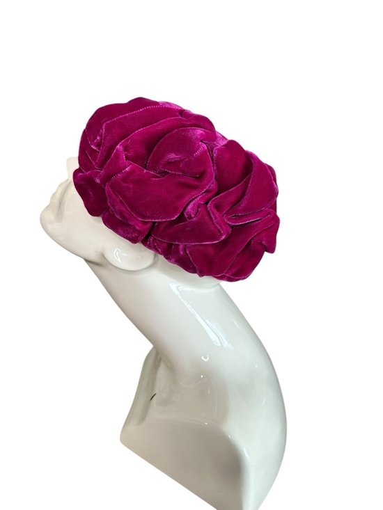 Vintage Carson Pirie Scott Hot Pink Velvet Ruffled Pillbox Hat Mid Century Chic main image 7